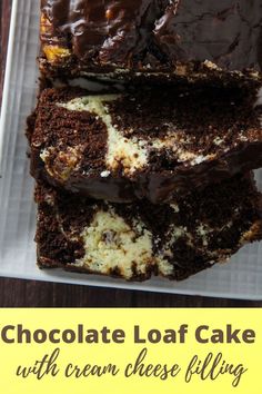 slices of chocolate marbled cake on a white plate