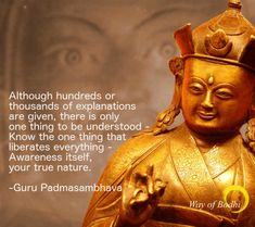 a buddha statue with a quote from guru padamashava