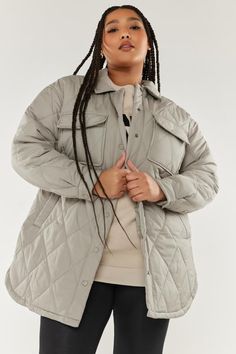 Shop YOURS Curve Grey Quilted Jacket at Yours Clothing. Discover women’s plus size clothing in sizes 10-36 with fast delivery. Puffer Jacket Plus Size, Swim Leggings, Size 16 Women, Puff Jacket, Curve Fashion, Black Faux Leather Jacket, Transition Outfits, Plus Swimwear, Plus Size Coats