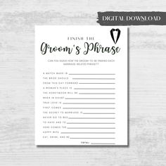 the printable game for groom's praise