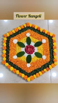 an arrangement of flowers arranged in the shape of a hexagonal object with words above it