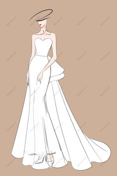 Elegant Strapless Mermaid Overskirt Wedding Dress Sketch Bridal Dress Sketch, Mermaid Wedding Dress Sketch, Ball Gown Flat Sketch, Wedding Gown Sketch, Overskirt Wedding Dress, Evening Gown Illustration Sketch, Wedding Dress Sketch, Mermaid Bridal Dress, Wedding Gown Sketches Illustration