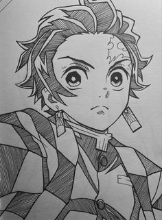 a drawing of an anime character in black and white