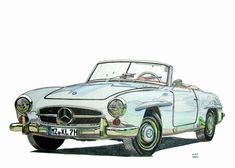 a drawing of a mercedes 300 sl roadster