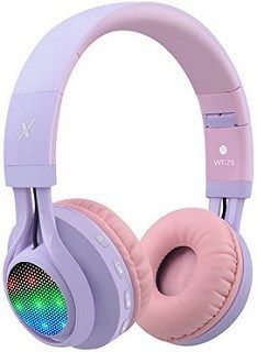 the headphones are pink and purple