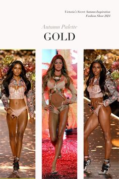 Gold Autumn seasonal colour inspiration for the Victorias secret fashion show Skin Tone Dress, Style Transformation