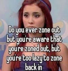 a girl with long red hair wearing a blue dress and saying do you ever zone out, but you're aware that you'rezoned out, but you're