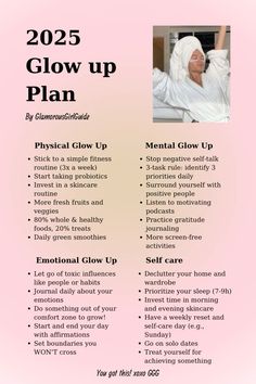 a flyer with the words,'glow up plan'and an image of a man in