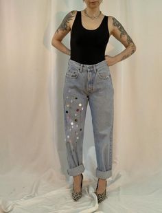 Straight Leg Denim Bottoms With Sequins, Straight Leg Denim Sequined Bottoms, Sequined Straight Leg Denim Bottoms, Straight Leg Denim Jeans With Sequins, Straight Leg Sequin Denim Jeans, Sequined Straight Leg Denim Jeans, Spring Straight Leg Sequined Jeans, Spring Sequined Straight Leg Jeans, Spring Sequin Straight Leg Jeans