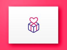 a gift box with a heart on it is shown in the middle of a pink background