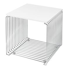 a white side table with four sections stacked together