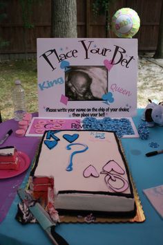 a birthday cake on a table with decorations