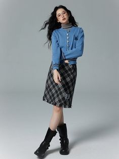 The price is for a skirt only, others are not included.  Garment Size   	 		 			Size 			S 			M 			L 			XL 		 		 			Full Length 			50 			51 			52 			53 		 		 			Waist 			64 			68 			72 			76 		 		 			Hips 			88 			92 			96 			100 		 		 			Hem Circumference 			102 			106 			110 			114 How To Style Plaid Skirt Outfit, Plaid Aesthetic, Ravenclaw Outfit, Preppy Outfits For School, Pick Outfits, School Wear, Plaid Outfits, Model Inspo, Aesthetic Template