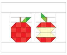 an apple quilt pattern is shown in red and green