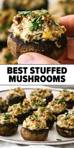 Stuffed mushrooms with cream cheese recipe Downshiftology Stuffed Mushrooms, Mushroom Stuffed Mushrooms, Stuffed Mushrooms Thanksgiving, Mushroom Bites Appetizers, Stuffed Mushroom Caps Appetizers, Baked Stuffed Mushrooms Oven, Stuffed Mushroom Ideas, Easy Stuffed Mushrooms With Cream Cheese, Smoked Stuffed Mushrooms