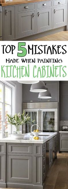 the top five kitchen cabinets are painted in gray