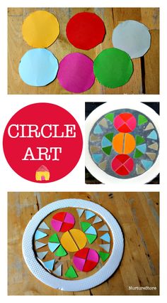 paper plate crafts for kids to make with the words circle art in red and white