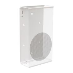 a white plastic box with holes in the front and bottom part, on a white background