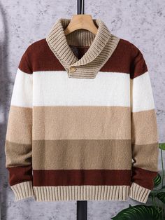 Tween Boy Contrast Collar Striped Casual Knitted Sweater Multicolor Casual  Long Sleeve Knitwear Colorblock,Striped Pullovers Medium Stretch  Tween Boys Clothing, size features are:Bust: ,Length: ,Sleeve Length: Sweaters For Boys, Casual Knitted Sweater, Bow Shorts, Printed Sleeveless Top, Boys Sweaters, Couple Matching, Embroidered Shorts, Contrast Collar, Dark Jeans