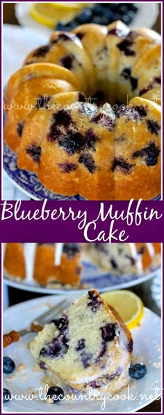 blueberry muffin cake with lemon slices