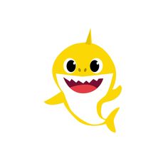 a cartoon yellow shark with big eyes and teeth