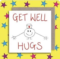 a card with the words get well hugs on it