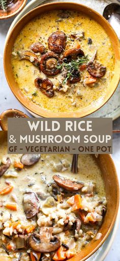 two bowls of wild rice and mushroom soup