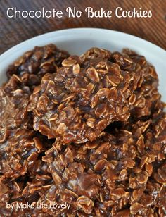 chocolate no bake cookies in a white bowl