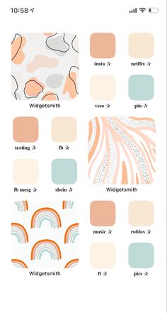 an image of different colors and patterns for wallpapers, including pink, blue, orange