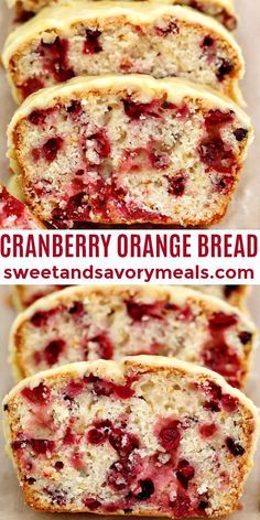 cranberry orange bread is sliced and ready to be eaten