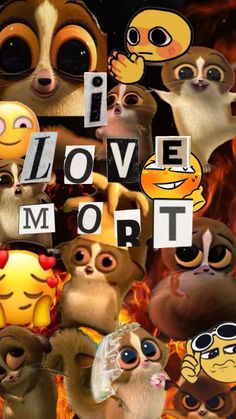 an animated movie poster with the words i love mort surrounded by cartoon animals and emoticions