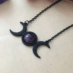 Wicca Necklace, Moon Goddess Necklace, Crescent Moon Jewelry, Pagan Necklace, Wiccan Necklace, Pentagram Necklace, Amethyst Crystal Necklace, Moon Phases Necklace, Wiccan Jewelry