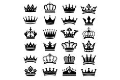 a collection of crown silhouettes in black and white