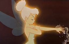 the animated tinkerbell is dancing with her arms spread out in front of her