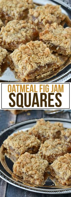 oatmeal fig jam squares on a plate with text overlay that reads, oatmeal fig jam squares