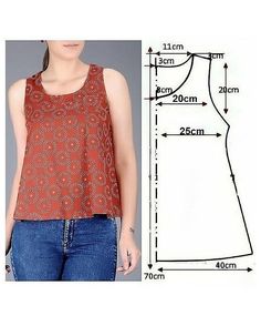 a women's top with measurements for the front and back