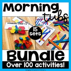 a poster with the words morning tubs and an image of colorful shapes on it