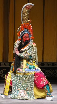 Kwan Kong, Chinese Opera Mask, Opera Costumes, Green Court, Chinese Theater, Opera Mask, Beijing Opera, Folk Illustration, Guan Yu