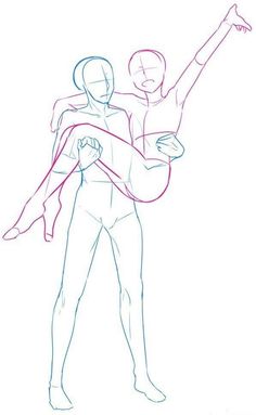 a drawing of a man holding a woman in his arms with one arm stretched out