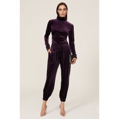 Purple velvet (92% Polyester, 8% Elastane). Jogger. Pull on. 36" from waist to hemline. Imported. Velvet Joggers, Jogging Suit, Rent The Runway, Cozy Chic, Closet Designs, Purple Velvet, Night Looks, Capri Pants, Cute Outfits