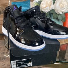 I Have New Air Jordan 1 Mid Se Size 6 Big Kids Totally New Black And Purple Fire Shoes, Air Jordan 1 Mid Gs, Jordan 1 Black, Air Jordan 1 Mid Se, Jordan 11 Retro Low, Jordan 1s, Nike Air Max Tn, Marina Blue, Air Jordan 5