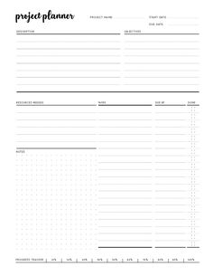 the project planner is shown in black and white