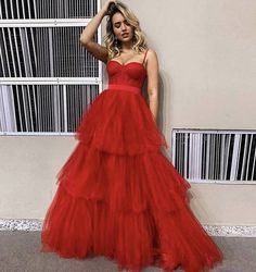 Spaghetti Straps A-Line Tulle Prom Dresses, Evening Dress on Storenvy Layered Tulle Prom Dress, Red Prom Dress Long, Professional Dress, Corset Dress Prom, A Line Prom Dresses, Tulle Prom Dress, Professional Dresses, Formal Dresses For Women, Cheap Prom Dresses