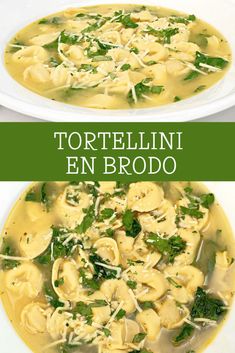 tortellini in broccoli soup with spinach and parmesan cheese