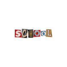 the word school spelled in letterpress type on a white background with clippings