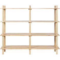 a wooden shelf with four shelves on each side