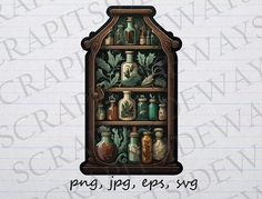 an image of a book shelf with bottles on it and the words prag, pgp, epss, svg