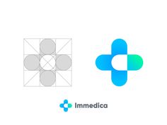 the logos for medical and an image of a cross on a white background with blue circles