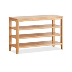 a wooden shelf with two shelves on each side and one shelf below the shelf is empty