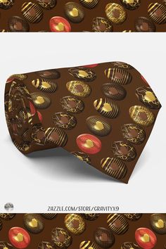 chocolate pattern with gold and red circles on brown background - 3docn item mockup